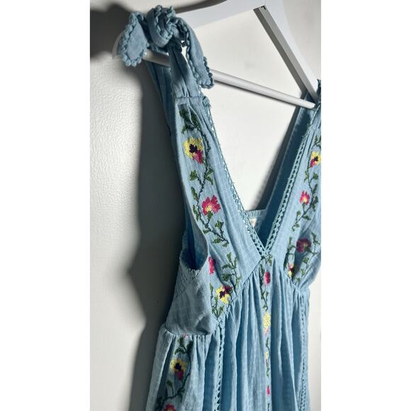 Urban Outfitters UO Forever Blue Tie Embroidered‎ Baby Doll Smock Dress Size XS - Picture 6 of 15